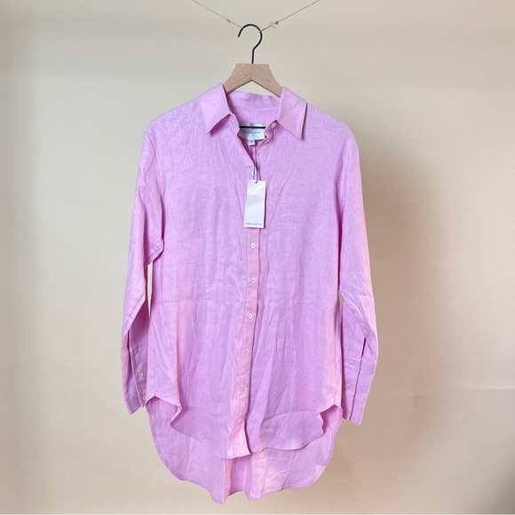 NWT BARDO COLLECTIVE Trevi Linen Shirt in Bubblegum Pink - Picture 2 of 5